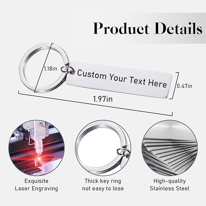 Customized Double Sided Keychain - Personalized Engraved Text/Number/Name Keychain, Custom Key chain Gift for Boyfriend