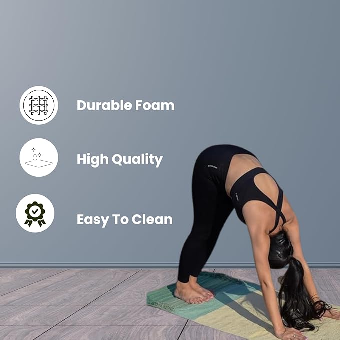 Indian Handmade100 % Organic Anti Skid Multi Colour Cotton Yoga Mat - Eco-Friendly Hand-Woven Rug - Non-Slip & Thick (24”x72”x5mm) for Hot yoga & Everyday Fitness at Home - Comfortable & Foldable Extra-Long Mat