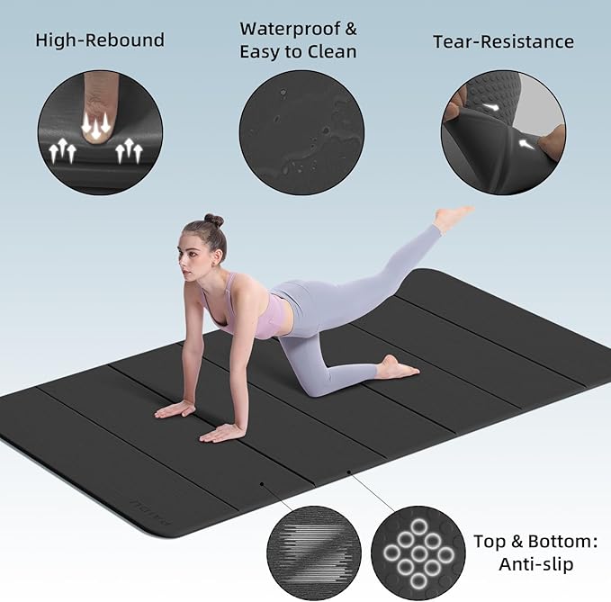 Foldable Yoga Mat thick- 2/5" (10MM) TPE Non-Slip Design, Quick Fold，Easy Storage, 75x40 Extra Long/Wide for Indoor Yoga, Pilates and Outdoor Travel Workouts