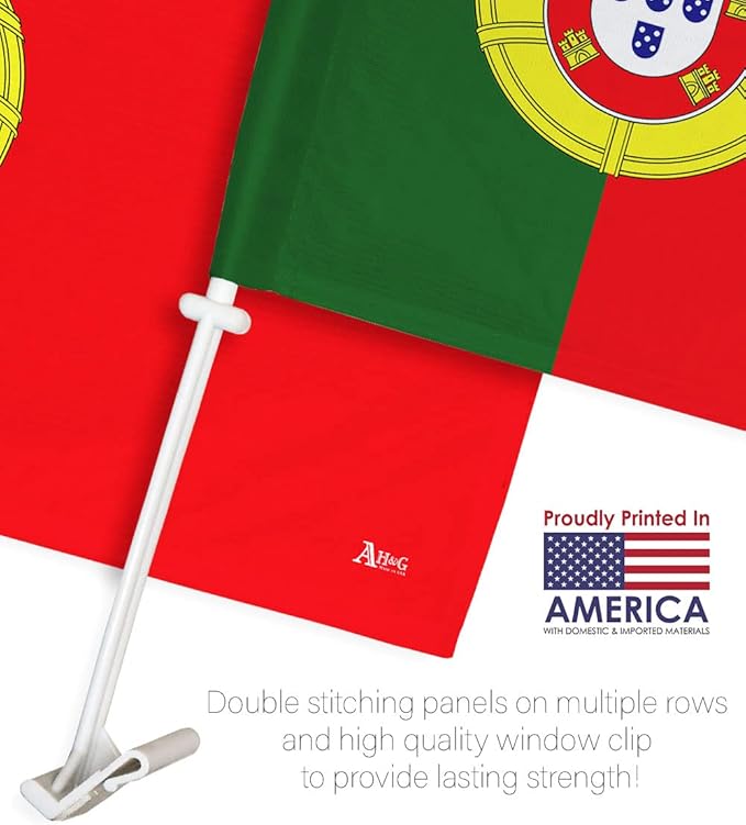 World Cup 2022 Portuguese Car Flag Bandera para Carros De Portugal Auto Decorations Small Banner for Window Clip Pole Accessories FIFA Sports Fans Outdoor Flags Game Football Soccer Gifts Made in USA