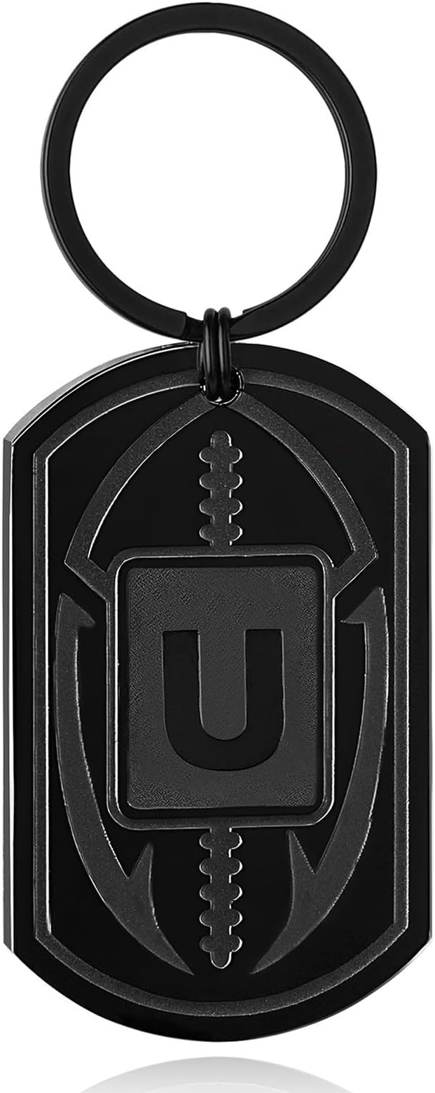 Stocking Stuffers Christmas Gift- Football Initial Keychain Gifts for Men Dog Tag Keychains for Men Him Dad