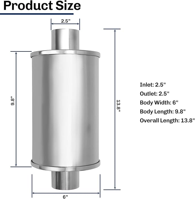 2.5'' Ultra Quiet Resonator,304 stainless steel Inlet & Outlet Universal Oval Performance Exhaust Muffler Resonators