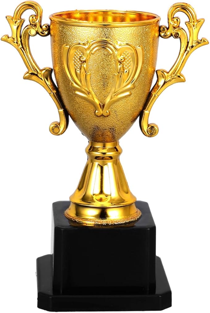 NOLITOY Small Gold Trophies for Kids, 5.6 Inch Plastic Soccer Trophy Cup for Sports Tournament, Party Favors, Competition, Recognition, Achievement, Awards or Prizes