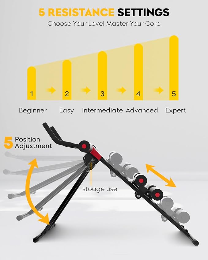 Ab Machine Ab Trainer Machine : Adjustable Ab Machine for Stomach Workout at Home Gym Ab Workout Foldable Core Strength Training Equipment Home Gym System