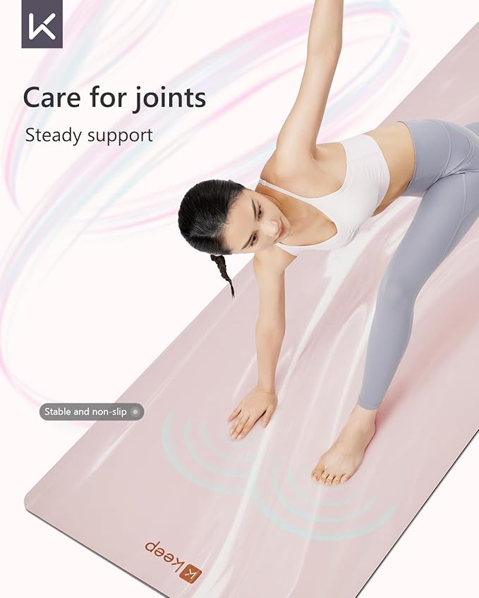 KEEP Rubber Yoga Mat - Professional Sweat Absorbent PU & Natural Rubber. Non Slip Workout Mats for Women & Men, 5mm Thick, 74"x26" Extra Long Wide Pad for Hot Yoga, Pilates, HIIT, Home Gym - Strap Included