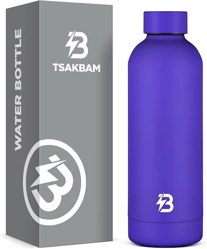 Insulated Water Bottle with Lid, 17 oz Reusable Leak-Proof Metal Stainless Steel Water Bottles for Travel, Sports, Gym, Outdoor (Dark Blue)