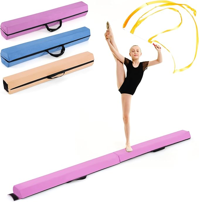 Giantex 7FT/8FT/9FT Balance Beam, Folding Gymnastics Beam w/Carry Handles, Floor Foam Gymnastics Equipment for Kids, Non Slip Rubber Base for Exercise, Practice & Professional Home Training