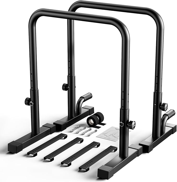 Dip Bar for Home Gym 880LBS Heavy Duty Dip Station Adjustable Height & Width Parallettes Bars for Full Body Strength Training Push Up Bar for Beginners & Advanced Users