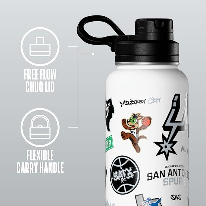 Hydrapeak x NBA Officially Licensed San Antonio Spurs 32 oz Active Water Bottle with Chug Lid Reusable Stainless Steel Double Wall Insulated Sports Gift, Celebrating The City Of San Antonio