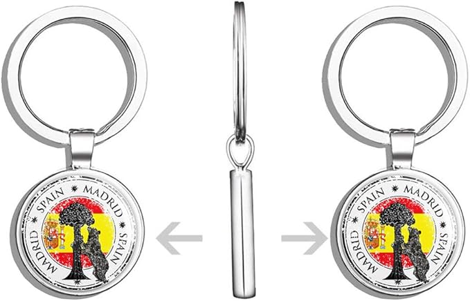 Madrid City Spain Flag Grunge Travel Stamp Round Stainless Steel Metal Key Chain Keychain Ring Double Sided Deisgn