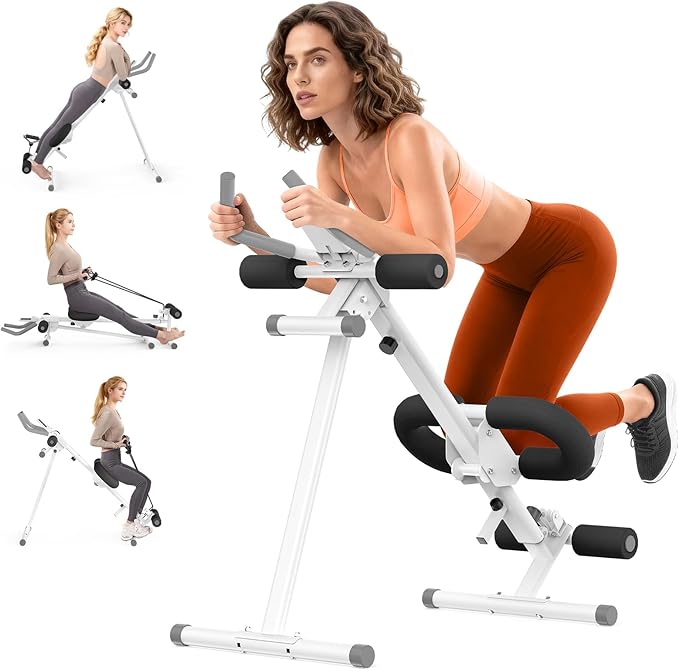 Adjustable Ab Trainer Machine for Home Gym Workout Equipment,5-in-1 Exercise Equipment: Rowing Machine, Leg Press Machine,Ab Glider Machine,Roman Chair,Resistance Band with Handles
