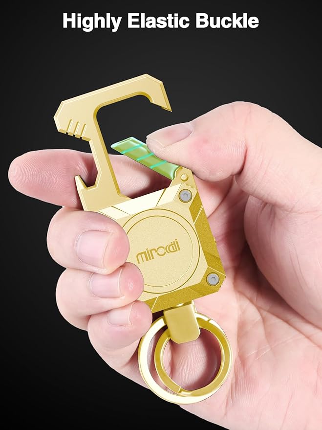 Miroddi Keychain Tracker, Men's Key Chain Works with Find My(iOS Only), Heavy Duty Keychain Carabiner Bottle Opener, Car Key Chains with Finder, Anti-lost Keyrings Tracker, Rechargeable, Gold