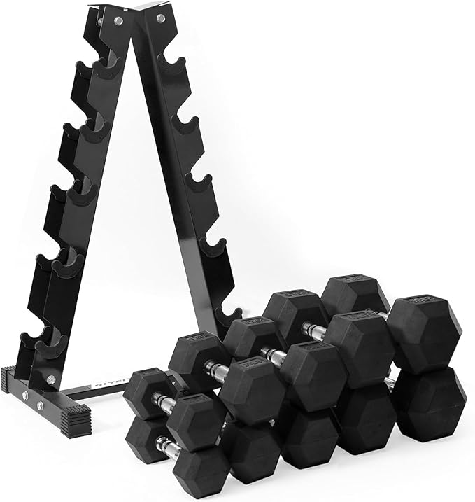 RITFIT 650/550/450/350/300/310/260/210/200/180/150/100 LB Rubber Hex Dumbbells Set with Optional Dumbbell Rack, Multi Weight Set to Choose, Ideal for Home Gym and Fitness