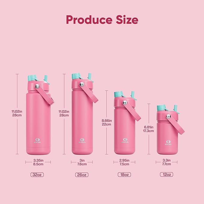 ENCOOL Insulated Water Bottle with Straw Stainless Steel Water Bottle, Leak-Proof, BPA-Free, Double Wall Vacuum Keeps Cold for 24 Hours for Sports, Travel, School (26 oz, Tulip)