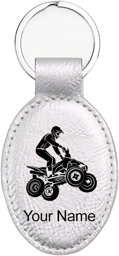 LaserGram Oval Keychain, Quad, Personalized Engraving Included (Silver)
