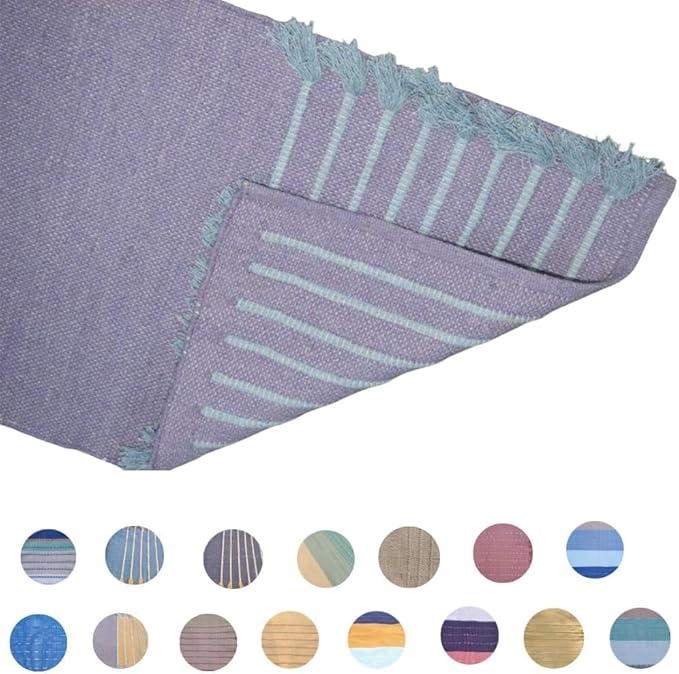 Indian Handmade100 % Organic Anti Skid Multi Colour Cotton Yoga Mat - Eco-Friendly Hand-Woven Rug - Non-Slip & Thick (24”x72”x5mm) for Hot yoga & Everyday Fitness at Home - Comfortable & Foldable Extra-Long Mat
