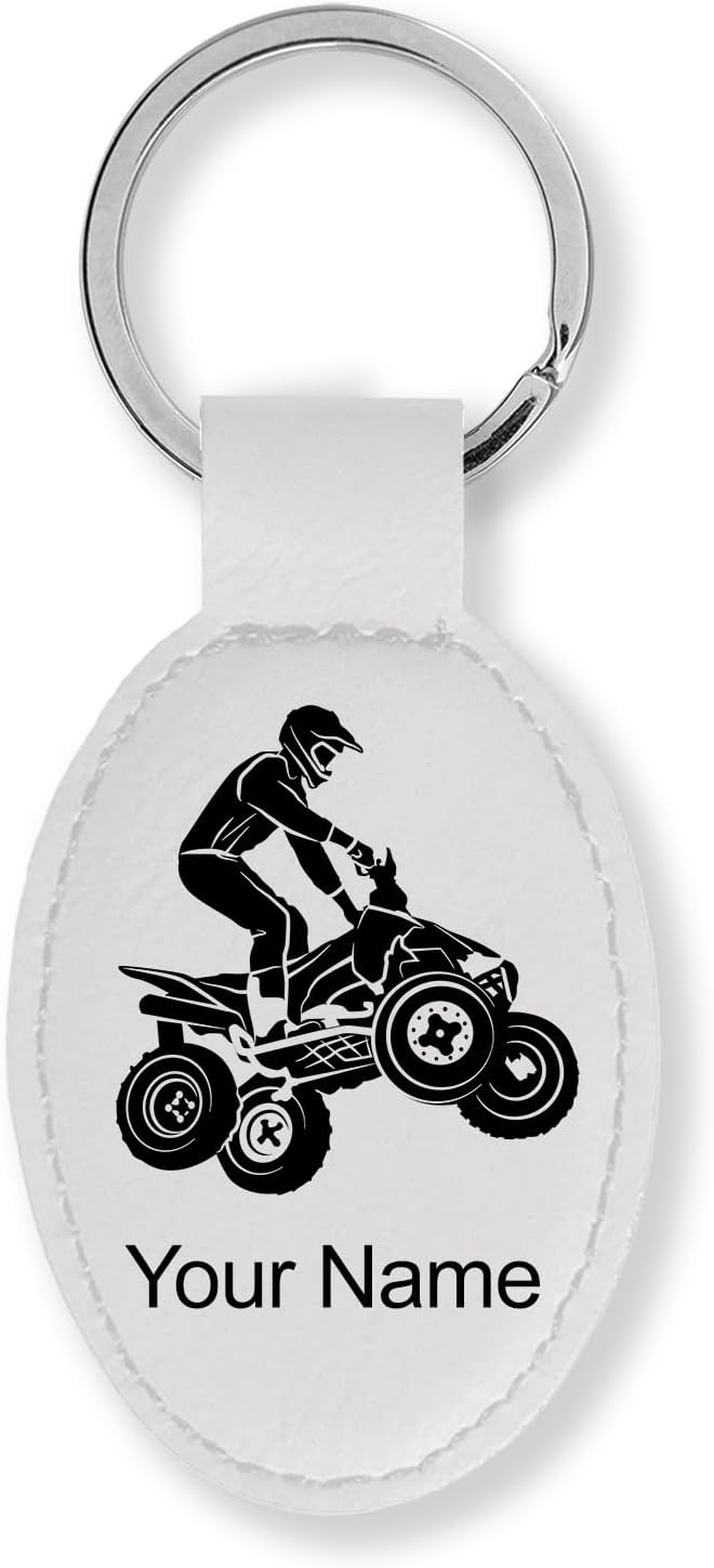 LaserGram Oval Keychain, Quad, Personalized Engraving Included (White)