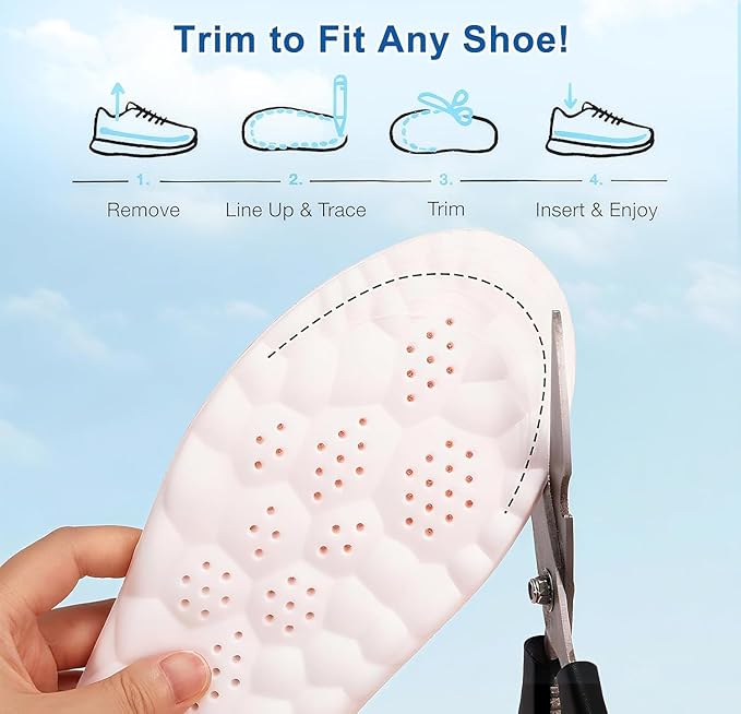 4D Cloud Insoles for Men Women, Memory Foam Boot Insoles, Comfortable and Breathable Massage Cushion Shoe Inserts with Arch Support, Trim to Fit All Shoe Types(1Pair-Orange, Men 7-8/Women 8.5-9.5)
