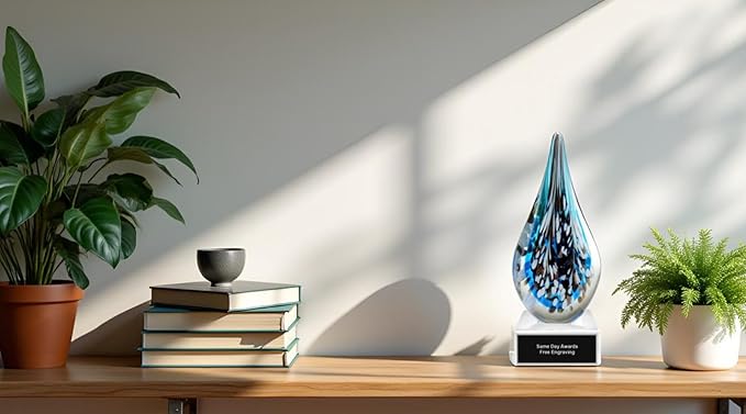 Hand-Blown Art Glass Award – Custom Engraved Elegant Award for Corporate, Sports Retirement Volunteer Recognition Leadership Personal Milestones Employee Gifts