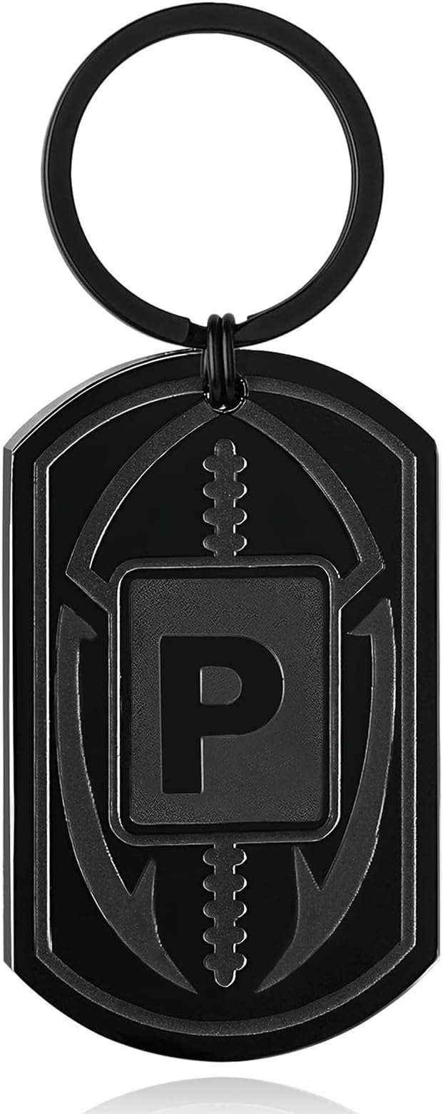 Stocking Stuffers Christmas Gift- Football Initial Keychain Gifts for Men Dog Tag Keychains for Men Him Dad