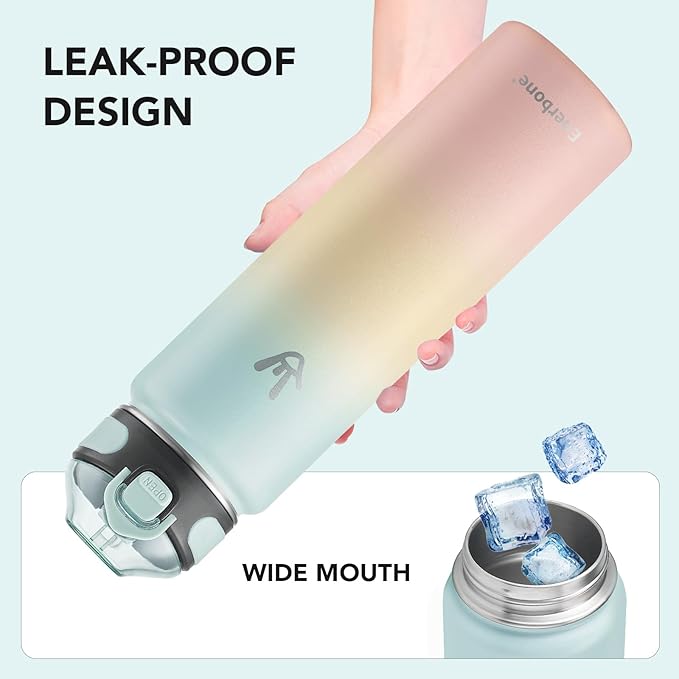 Enerbone 32 oz Insulated Water Bottle, Stainless Steel Bottle with Carrying Strap, Double-Wall Vacuum Insulation Design, Leakproof Sports Bottle with Straw, Keep Drinks Cold or Hot for Hours