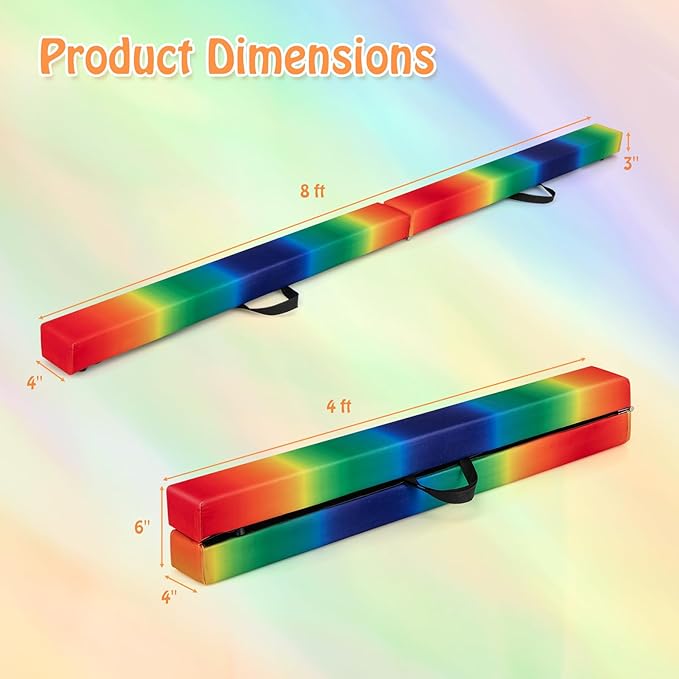 Giantex 7FT/8FT/9FT Balance Beam, Folding Gymnastics Beam w/Carry Handles, Floor Foam Gymnastics Equipment for Kids, Non Slip Rubber Base for Exercise, Practice & Professional Home Training