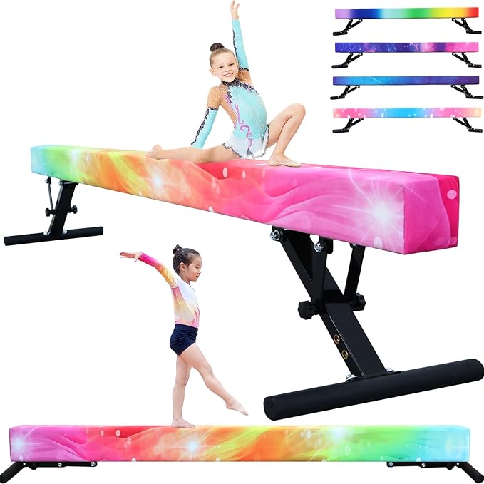Adjustable Balance Beam for Kids, 8FT Gymnastics Beam with Anti-Slip Legs, High and Low Floor Beam for All Gymnastics Levels, Professional Gymnastic Equipment for Home, Gym Center