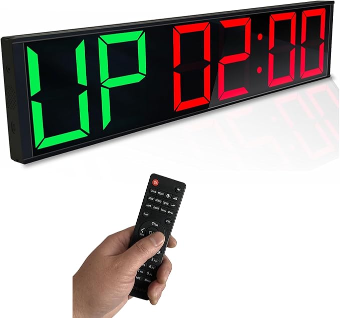 26'' Extra Large Home GYM Timer Clock, Programable Workout Interval Timer, Digital Wall Clock, with 7-color Night Light, 8 Alarm Clock, Calendar/Temperature, Countdown & Stopwatch (Green & Red)