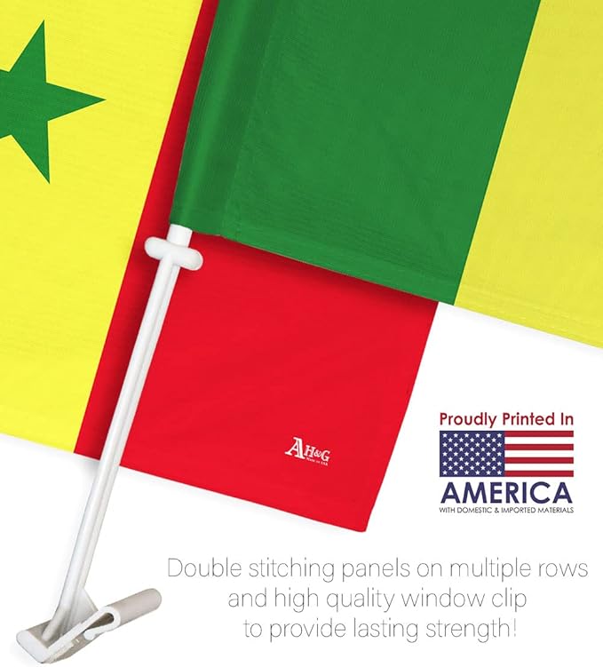 World Cup 2022 Senegalese Car Flag Bandera para Carros De Senegal Auto Decorations Small Banner for Window Clip Pole Accessories FIFA Sports Fans Outdoor Flags Game Football Soccer Gifts Made in USA