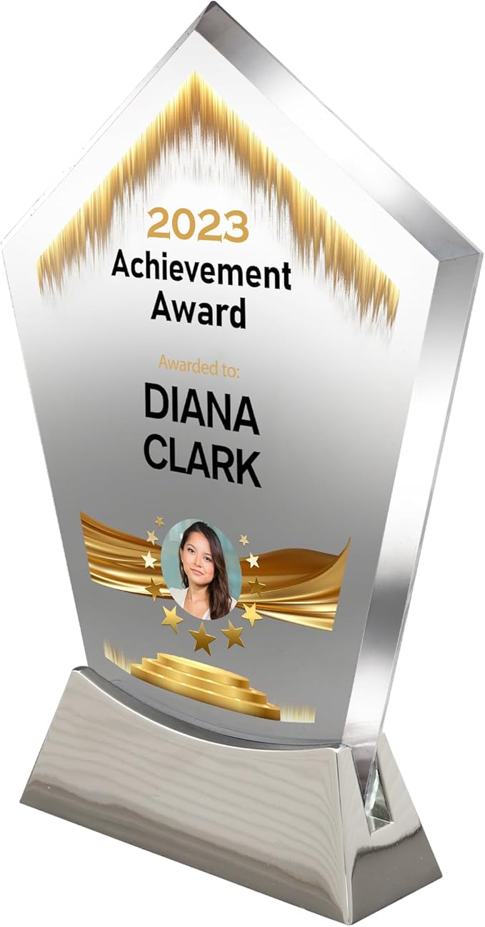 7 1/2" Personalized Glass Plaque for Trophies, Custom Award for Employee of the Month, Retirement, Leadership & Appreciation Gift J Awards (D5)