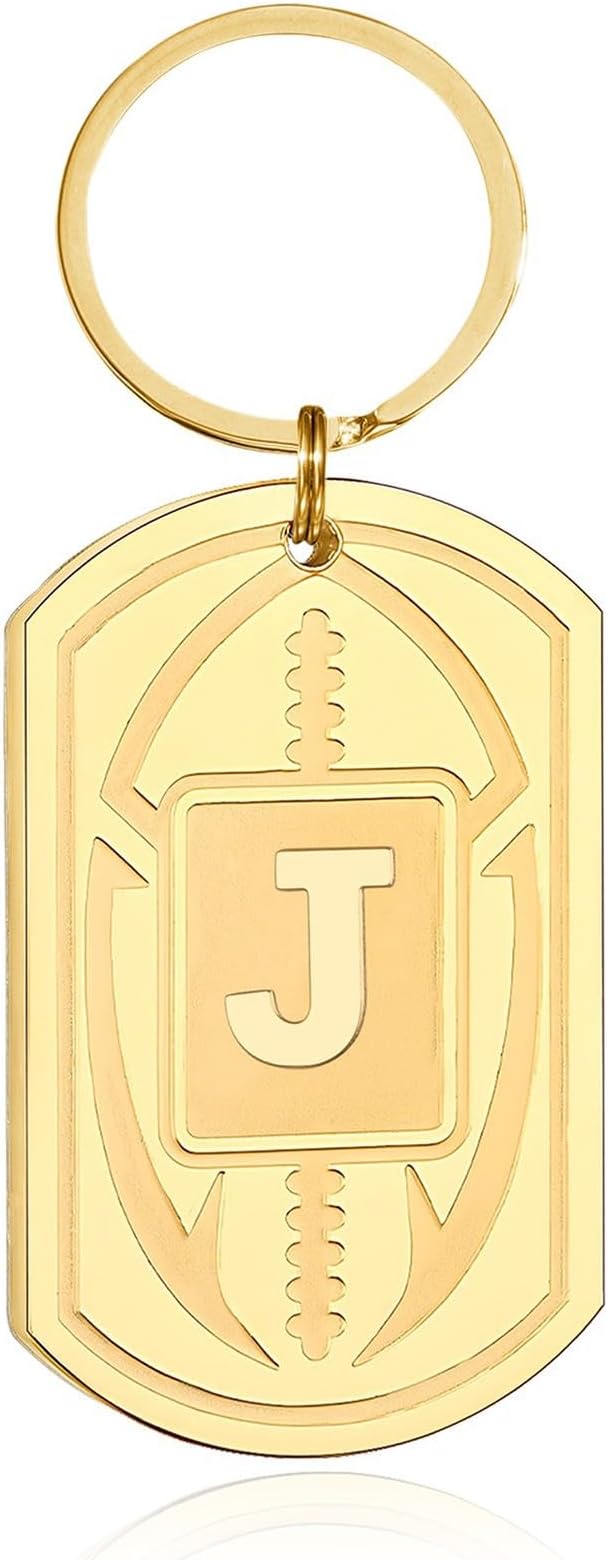Stocking Stuffers Christmas Gift- Football Initial Keychain Gifts for Men Dog Tag Keychains for Men Him Dad