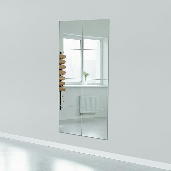 Ruomeng Full Length Wall Mirror Tiles, Gym Mirrors 12" x 15" x 8Pcs Square Wall Mounted Mirror, Frameless Mirror Tiles for Home Gym, Bedroom, Door