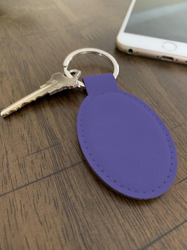 LaserGram Oval Keychain, Quad, Personalized Engraving Included (Dark Purple)