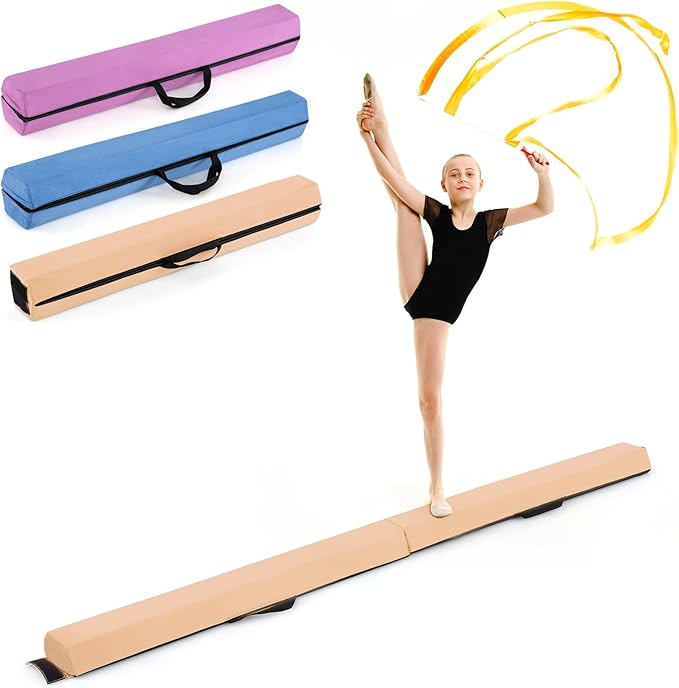 Giantex 7FT/8FT/9FT Balance Beam, Folding Gymnastics Beam w/Carry Handles, Floor Foam Gymnastics Equipment for Kids, Non Slip Rubber Base for Exercise, Practice & Professional Home Training