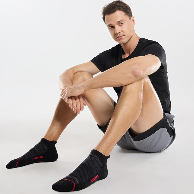 FITRELL Men's 6 Pack Ankle Running Socks Low Cut Cushioned Athletic Sports Socks 7-9/9-12/12-15