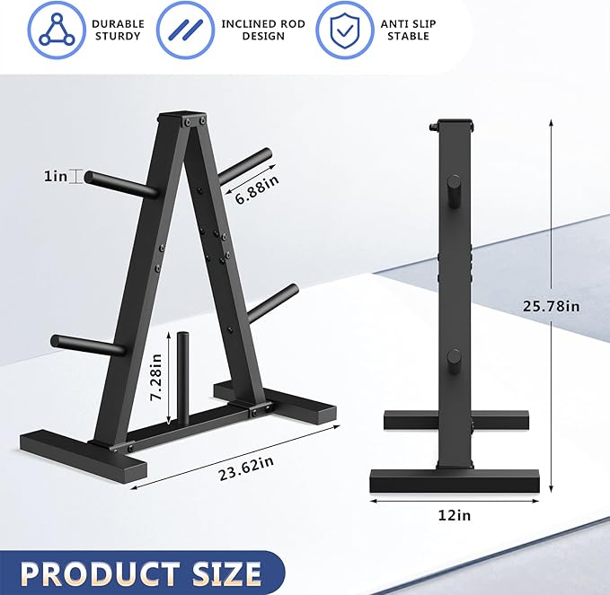 Weight Plate Rack, Weight Tree, Weight Plate Holder, 1-Inch Home Gym Storage Stand, Holds 300 lbs