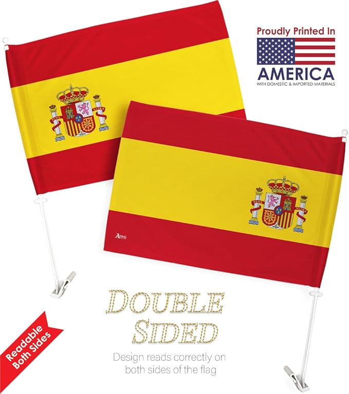 World Cup 2022 Spanish Car Flag Bandera Para Carros De Spain Auto Decorations Small Banner For Window Clip Pole Accessories FIFA Sports Fans Outdoor Flags Trophy Game Football Soccer Gifts Made In USA