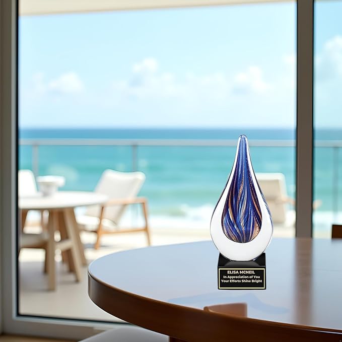 Hand-Blown Art Glass Award – Custom Engraved Elegant Award for Corporate, Sports Retirement Volunteer Recognition Leadership Personal Milestones Employee Gifts