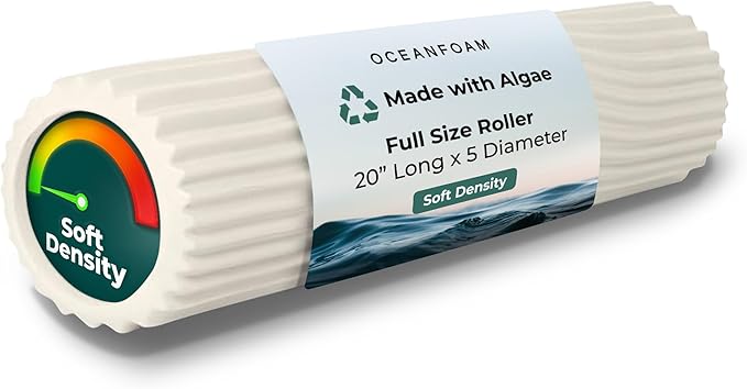 Oceanfoam Soft Tidal Roller (Natural) - Low Density Foam Roller for Physical Therapy, Back Pain, Exercise & Stretching - Wave Textured - Yoga, Athletics, & Wellness - Full Size, 20" x 5"