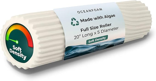 Oceanfoam Soft Tidal Roller (Natural) - Low Density Foam Roller for Physical Therapy, Back Pain, Exercise & Stretching - Wave Textured - Yoga, Athletics, & Wellness - Full Size, 20" x 5"