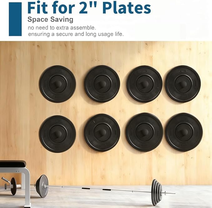 Wall Mounted Weight Plate Holder,Steel Bumper Plate Storage Rack with Screws and Thick Pad, Space Saving Holder for Home Gym,Max Weight Capacity 300 LBS