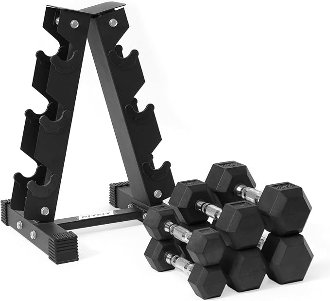 RitFit 5-300LBS Rubber Encased Hex Dumbbell Sets with Optional Rack for Home Gym, Coated Hand Weights for Strength Training, Workouts