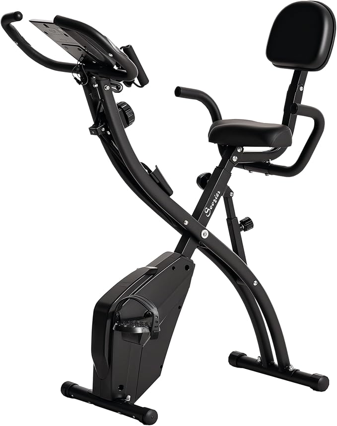Soozier Folding Exercise Bike, 3-in-1 Recumbent Exercise Bike, Upright Workout Bike with Pulse Sensor, Arm Resistance Bands, Adjustable Seat, 8-Level Magnetic Resistance