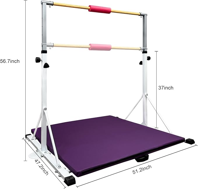 GLANT Gymnastic Kip Bar,Horizontal Bar for Kids Girls Junior,3' to 5' Adjustable Height,Home Gym Equipment,Ideal for Indoor and Home Training,1-4 Levels,300lbs Weight Capacity