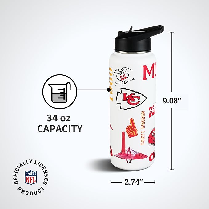 The Memory Company Officially Licensed NFL 34oz Water Bottle - Premium Stainless Steel Double-Wall Insulated, Leakproof Design