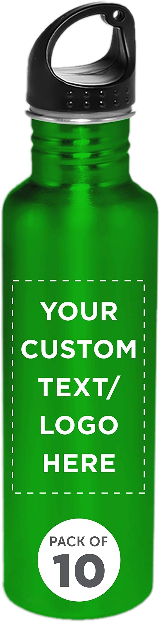 DISCOUNT PROMOS Custom Stainless Steel Water Bottles 26 oz. Set of 10, Personalized Bulk Pack - Reusable, Leak Proof, Perfect for Gym, Hiking, Camping, Outdoor Sports - Green