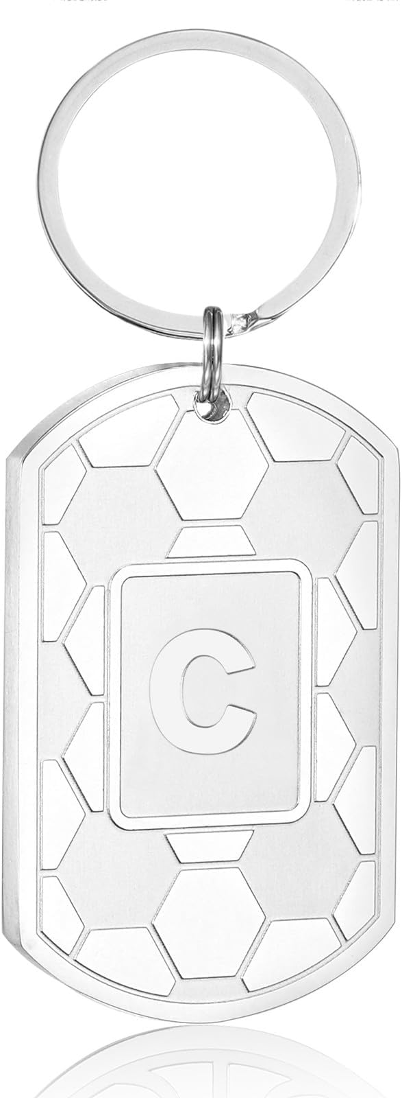 Stocking Stuffers Christmas Gift- Initial Keychain Gifts for Men,Soccer Dog Tag Mens Keychains for Men Him Dad