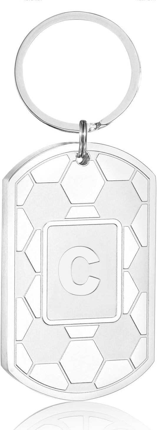 Stocking Stuffers Christmas Gift- Initial Keychain Gifts for Men,Soccer Dog Tag Mens Keychains for Men Him Dad