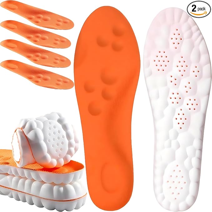 2Pairs 4D Cloud Insoles Men & Women, Memory Foam Cloud Insoles Super Soft Anti-Fatigue, Plantar Fasciitis Insole, Shock Absorption, Trim to Fit Arch Support for Foot Pain Relief and Fatigue Reduction