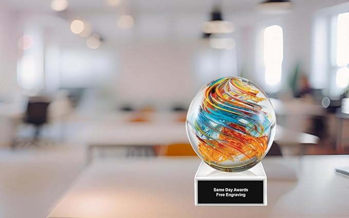 Hand-Blown Art Glass Award – Custom Engraved Elegant Award for Corporate, Sports Retirement Volunteer Recognition Leadership Personal Milestones Employee Gifts